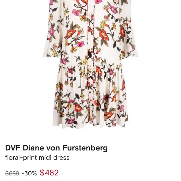 DVF Spring floral ruffle black dress - Picture 3 of 6